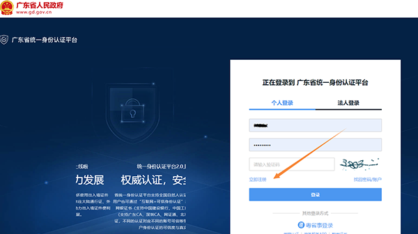 广东省身份认证平台登录界面