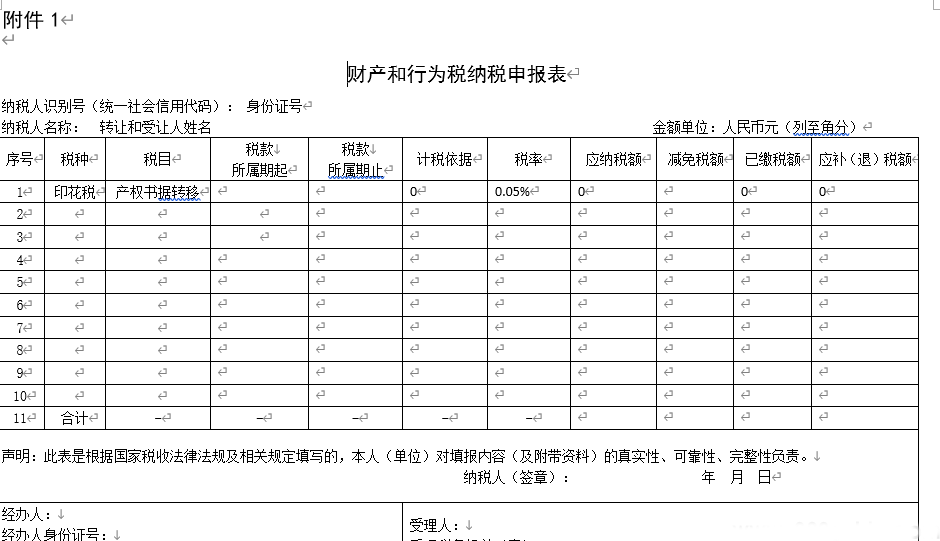 广州股权转让财产和行为税纳税申报表(图1)