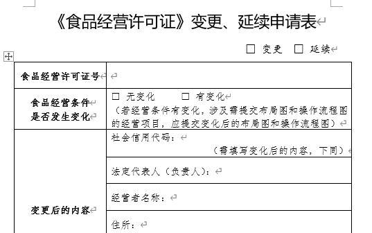 广州食品经营许可证变更、延续申请书.doc